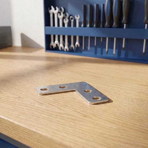 Heavy Duty Stainless Steel L Bracket Corner Brace 1.6x1.6 Inch Right Angle Support Connector on a wooden surface