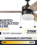 48 Inch Modern Farmhouse LED Ceiling Fan with Reversible Dual Finish Blades and Pull Chain, Frosted Globe Lighting, 2700K