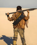 Person in desert holding sword with Two Piece Black Katana Sword Bag Kit With Back Strap And Waistband, cosplay costume, nylon holder.