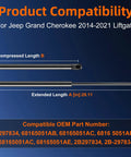 Jeep Grand Cherokee Liftgate Replacement Lift Support For 2014 Through 2021 Without Power Liftgate details and dimensions