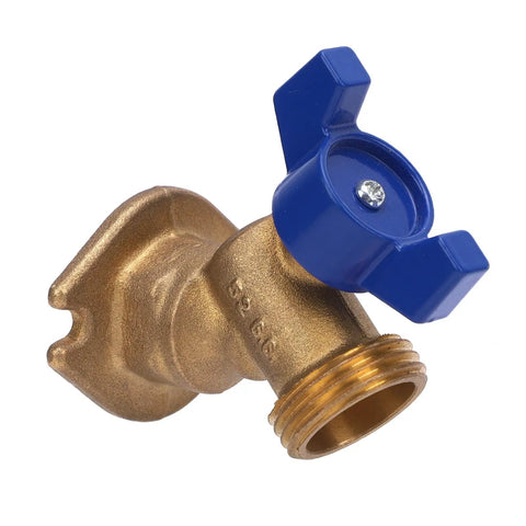 Heavy Duty Quarter Turn Ball Valve Brass G1/2 Female Thread To G3/4 Male Thread Plumbing Connector For House Water Lines with blue handle.