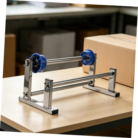 Hand Operated Unwinding Frame For Stretch Wrap Film Dispenser Tabletop Wrap Dispenser Machine Heavy Duty Metal And Plastic Construction Easy Winding And Lock Mechanism Ideal For Cargo Packing Moving And Packaging on tabletop