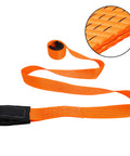 Two Pack 2 Inch By 10 Foot Heavy Duty Lifting Slings Nylon Web Slings 15,000 Lb Capacity Double Ply Winch Straps For Hoist Rigging Towing Moving Tree Saver Recovery Orange, close-up of orange nylon material and looped ends