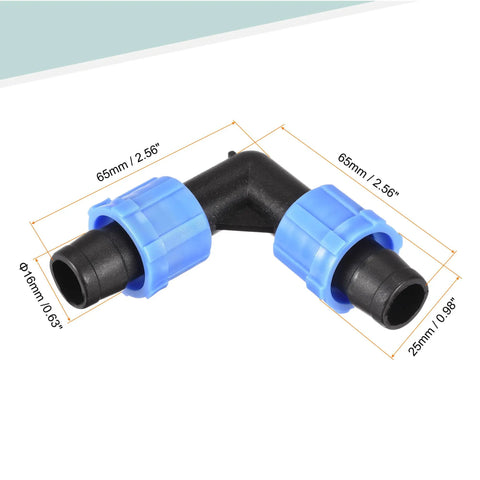 Durable Drip Irrigation Barbed Locking Fittings Elbow Couplings For 16mm Drip Tape Tubing Sprinkler System, blue 65mm details