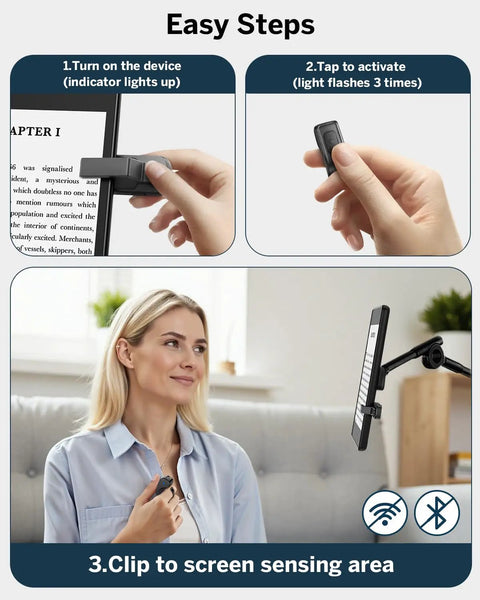 Case Friendly Page Turner Ring Remote For Kindle iPad Kobo Tablets Hands Free Page Flipper With Clip No Bluetooth Needed