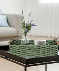 Handmade Paper Rope Storage Basket With Handle Green Wicker Bin For Countertop Or Toilet Tank Top Paper Storage Space Saver
