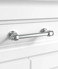 Milano Door And Drawer Pulls 4 Inch Center To Center Polished Chrome on white cabinet for modern kitchen upgrade