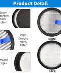 Replacement Kit With Four HEPA Filters And Eight Sponge Filters For Afoddon A200Pro A200 ORFELD B08 C10A C10G And Nequare S12 S25 S26 Series Cordless Vacuums With Brush Easy Install For Quick Easy Cleanup Keeps Suction Strong And Home Ready showing product details with filter cotton, high-density HEPA filter, and smooth edges, front and back views.
