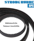 Eight Piece Timing Belt Set For 3D Printers Open Synchronous Belts 6mm Wide, close-up of belts showing width and thickness