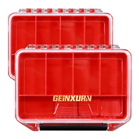 Front view of IPX4 Waterproof Small Parts Organizer Case With Removable Dividers Two Boxes Set For Tools And Screwdriver Bits Portable 5.9 By 9 By 2.6 Inches Clip Latch Durable Storage For Hardware And Bits