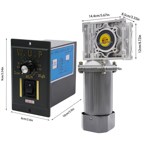 Beefy Worm Gear Motor With Speed Controller 110V 370W Heavy Duty AC Gear Reducer Adjustable Variable Speed 1 To 50 Reduction Ratio