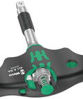 T-Handle Ratcheting Screwdriver Adapter With One Quarter Inch Drive, 45 Mm Length, Fine-Tooth Ratchet And Reversing Lever