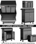 40 Inch Rolling Tool Chest With 7 Drawers And Detachable Top Box Portable Steel Tool Cabinet With Liners Heavy Duty Mobile Storage For Garage Workshop Warehouse Black Finish, open