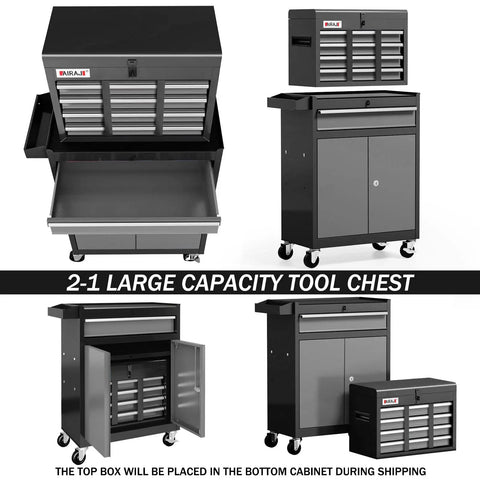 40 Inch Rolling Tool Chest With 7 Drawers And Detachable Top Box Portable Steel Tool Cabinet With Liners Heavy Duty Mobile Storage For Garage Workshop Warehouse Black Finish, open