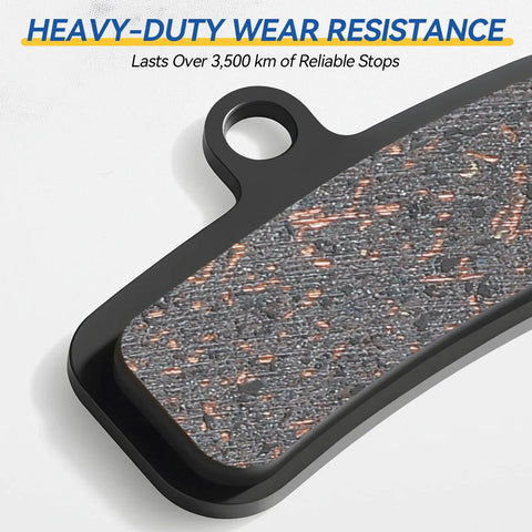 Close-up of High Performance Semi Metallic Mountain Bike Brake Pads 4 Pairs For Disc Brakes Copper Fiber And Kevlar Formula showing wear resistance