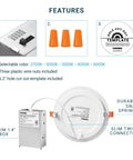 6 Inch Ultra Thin Dimmable LED Recessed Ceiling Light with Junction Box, 5 Color Selectable 2700K to 5000K CCT components
