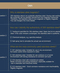 Q&A graphic explaining stainless steel magnetic properties and identification for 304 stainless steel authenticity.