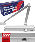 Heavy Duty Commercial Door Closer With Ada Grade One Certified Automatic Self Closing Design, silver finish and strong hydraulic mechanism.