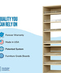 Slanted Shoe Shelf Tower And Modular Closet Organizer Unit With Premium Oak Finish Spanning 31 Point 5 Inches Wide showcasing quality features and warranty details.