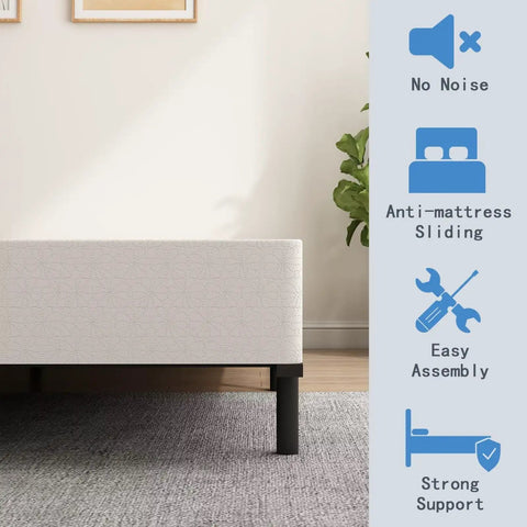 Built Straight Up Tough King Size Box Spring With Heavy Duty Metal Slats And Reinforced Steel Mattress Foundation Low Profile Bed Base with no noise.