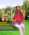 Soft EVA Swing Seat With 66 Inch Anti Rust Chains Thermoplastic Coated Supports Up To 250 Lbs in use outdoors