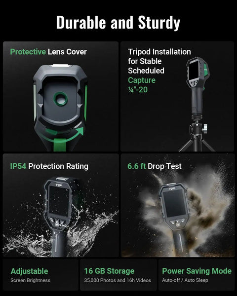 F2W Thermal Imaging Camera With Live Super Resolution Converts 256x192 IR To 640x480 Clarity Crystal Clear Night Vision 6 Inch Display Portable Thermal Camera For Home Roofing Electrical Inspections, IP54