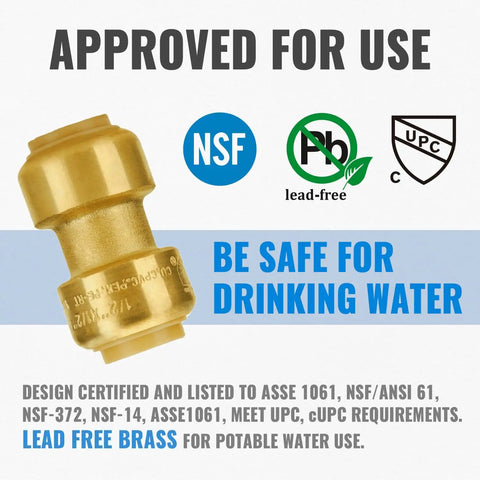 Half Inch Push To Connect Plumbing Coupling For Pex Pipe Copper And CPVC No Lead Brass Fitting Pack Of 25 With Disconnect Clip Easy Install For Hydronic And Drinking Water Systems