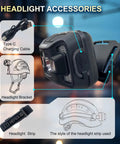 Rechargeable Headlamp For G2C Type II And G2E Hard Hats Dual Mode Front Clip Light With Built In 1800mAh Battery shown with accessories