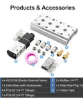 4 Station Solenoid Valve Manifold Kit, 12V DC 5 Way 2 Position Pneumatic Air Valve, manifold base with mufflers and fittings, Model 4V21008