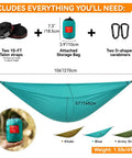 Ultralight Camping Hammock For Outdoors And Backpacking, Portable Nylon Hammock Supports Up To 440 Lbs with accessories and size details
