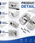 Close-up of Heavy Duty Adjustable Concealed Pie Cut Corner Cabinet Hinge With Smooth As Butter Quiet Close And Rust Resistant Nickel Finish, showcasing details and installation screws.
