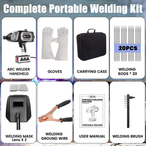 Portable 110V Handheld Arc Welder With IGBT Inverter Adjustable 20 To 150A 5 Current Settings Includes 20 Rods Pro Grade Lightweight Weld Gun kit