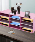 Pink 12 Slot Mail Sorter Organizer For Office And Home Desk PVC File Holder With Top Platform for keys and envelopes