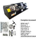 Top Tier 750W Heavy Duty Bench Metal Lathe Featuring MT4 Spindle Taper And Dual Speed Settings From 115 To 1620 Rpm with accessories.