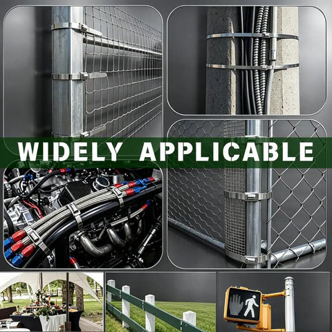 Image showing a 155 Piece Heavy Duty 304 Stainless Steel Cable Tie Gun Kit With 150 Metal Zip Ties in various applications.