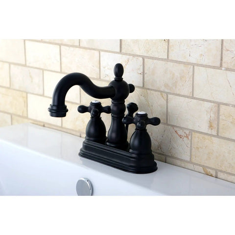 Heritage 4 Inch Centerset Lavatory Faucet With Metal Cross Handle In Oil Rubbed Bronze Finish, Solid Brass Construction