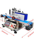 Slick Automatic Desktop Conveyor Round Bottle Labeler Featuring Precision Photoelectric Sensor And Quick Dial Adjustments For Fast Twenty To Two Hundred Bottles Per Hour Packaging Hustle, with dimensions shown.
