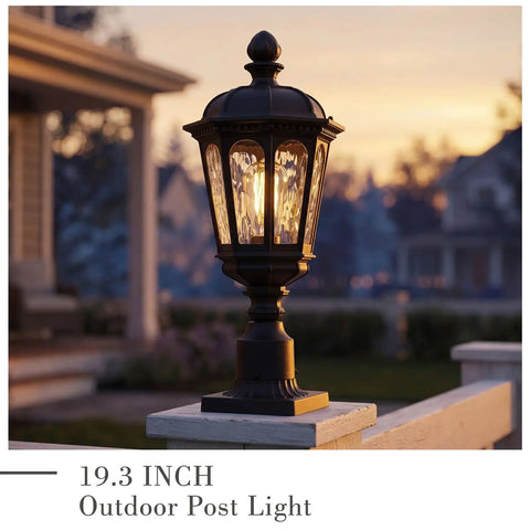 Outdoor Lamp Post Light Fixture 19 Inch Matte Black Pillar Lantern for garden and patio at dusk