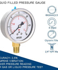 Front view of BPSSDI glycerin-filled pressure gauge, 2.5-inch dial, 0-30 psi, 1/4 NPT male, stainless steel case