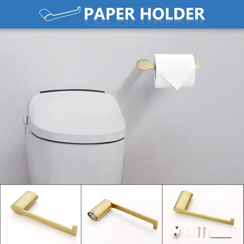 4 Piece Brushed Gold Stainless Steel Bathroom Hardware Set, Wall Mounted, Rust Proof SUS304, modern toilet paper holder