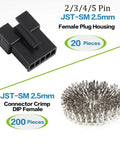 2.5mm Pitch JST SM Connector Kit With 2 3 4 5 Pin Male And Female Housing Plugs 560Pcs Assortment, 20pcs Female Housing