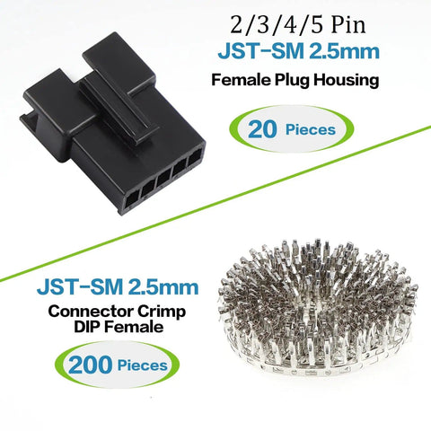 2.5mm Pitch JST SM Connector Kit With 2 3 4 5 Pin Male And Female Housing Plugs 560Pcs Assortment, 20pcs Female Housing