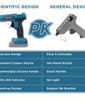 Comparison of Cordless Full Size Hot Glue Gun Kit With 20 Glue Sticks And Insulated Copper Nozzle 80W Anti Drip Workhorse