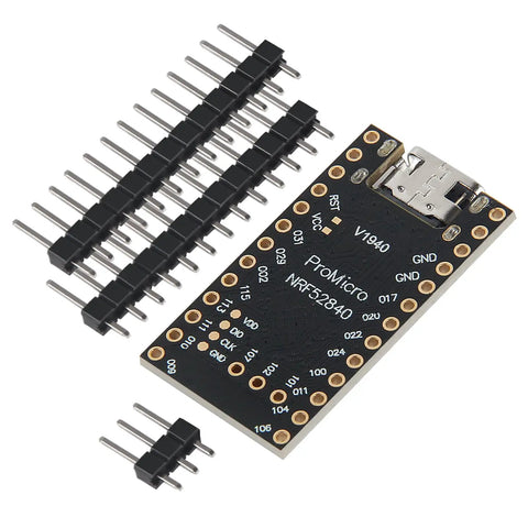 4Pcs Nrf52840 Pro Micro Development Board With Bluetooth 5.0 And Usb C Wireless Charging Module For Diy Electronics And Iot Maker Projects Featuring Arm Cortex M4F Processor, showing one board and pin headers.
