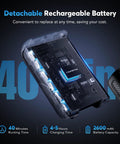 Front view of Comvtu cordless vacuum detachable battery with exposed blue-lit cells and circuitry (2600mAh)