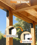 Hardcore Heavy Duty L Brackets Ninety Degree Corner Brace System Five By Five By Two Point Five Inches Black mounted on wooden frame.