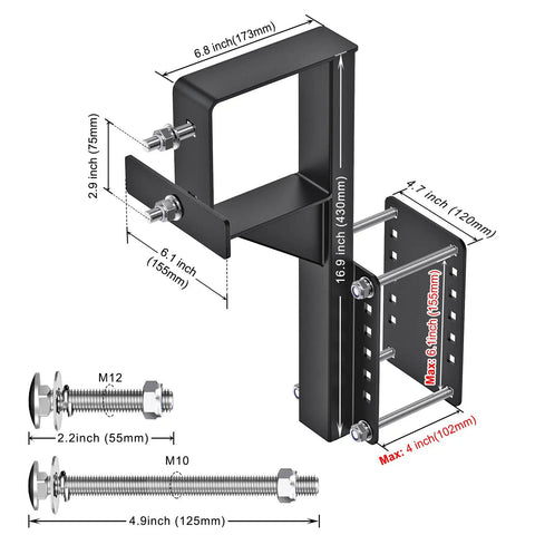 Rugged Bolt On Spare Tire Carrier For 15 And 16 Inch Wheels, Steel Mount Bracket dimensions with bolts for utility trailers