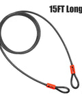Heavy Duty 15Ft Security Cable With Loops Three Eighths Inch Braided Steel Weatherproof And Cut Resistant Lock Wire