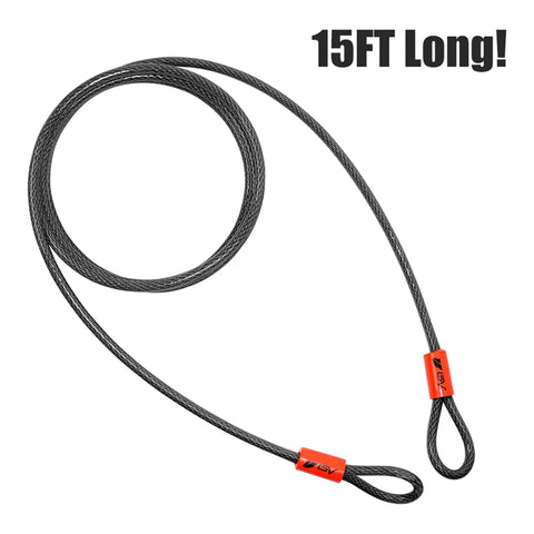 Heavy Duty 15Ft Security Cable With Loops Three Eighths Inch Braided Steel Weatherproof And Cut Resistant Lock Wire