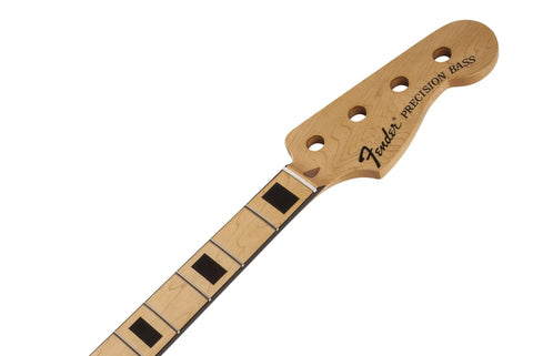 American Original 60s Jazz Bass Neck With Rosewood Fingerboard, Vintage C Shape Profile, Your Go To Premium Replacement Part For Warm Punchy Tones, Classic Vintage Feel For Blues Funk And Rock Sessions. Fender Precision Bass neck with black block inlays